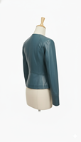 Veste en cuir de mouton tissé courte pour femme, coupe-vent, imperméable, élégante, col rond, vente en gros, haute qualité