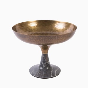 Antique Gold Steel <b>Pedestal</b> Bowl With Flower Accent Dining Decorative Fruits Bowl Home Decor <b>Table</b> Centerpiece Gift Use Bowls - Product Image 3