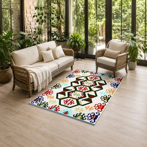 Alfombra de chenilla lavable a máquina con estampado digital tradicional anatólico en terracota y dorado, antideslizante, modelo LXDP-0716 de RUGS DEPOT, venta al por mayor. - Product Image 6