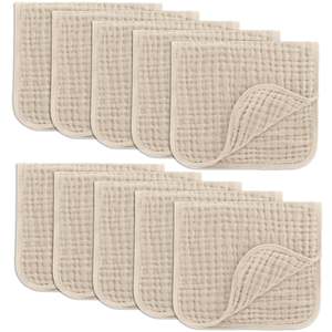 Customized Six-Layer Organic Cotton <b>Muslin</b> Burpcloth Beige <b>Baby</b> Clothing with Dyeing and Printing Pack of 6 - Product Image 4