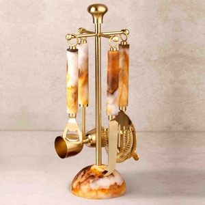 Ensemble d'outils de barre de base de marbre blanc d'acier inoxydable avec le support sûr de nourriture plaqué par PVD d'or - Product Image 5