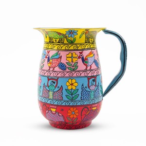 Pichet à eau en acier inoxydable peint à la main, pichet à eau, vase à fleurs, cadeau pour toutes les occasions, pichet en métal d'art populaire - Product Image 2