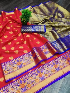 คอลเลกชันออกแบบ Pattu Saree บริสุทธิ์พร้อมบล็อกพิมพ์เสื้อผ้าอินเดียสำหรับสุภาพสตรีสำหรับงานแต่งงานและโอกาสพิเศษ - Product Image 3