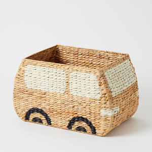 Lot de 2 paniers en jacinthe d'eau en forme de bus pour enfants jouets panier à linge tissé à la main pour pépinière panier de rangement naturel pour la maison - Product Image 2