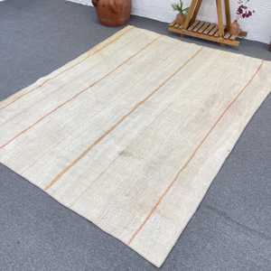 Tapis turc vintage 5,7x6,9 pi (174x209 cm), tapis oriental blanc et marron - Product Image 1
