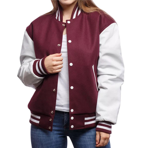 Veste universitaire pour femmes Veste universitaire surdimensionnée avec quantité minimale de commande bas Veste universitaire en laine de baseball en cuir pour femmes - Product Image 1