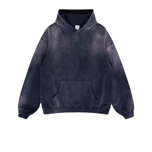 Sweat à capuche pour homme 100% coton surdimensionné tricoté avec impression délavée à l'acide Taille XL Hiver à capuche Logo personnalisé Service OEM solide disponible - Product Image 5