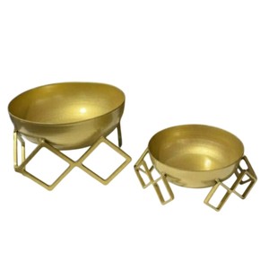 Ensemble de bols décoratifs élégants à pieds carrés en métal doré bol de service au chocolat pour la décoration intérieure et le service pour les bonbons et les desserts - Product Image 1