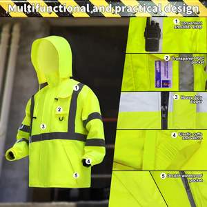 เสื้อแจ็กเก็ตกันฝนสำหรับผู้ชาย, เสื้อแจ็คเก็ตกันฝนระบายอากาศได้ดีมีซับในตาข่ายด้านในและกระเป๋ากางเกงกันน้ำสะท้อนแสง - Product Image 2