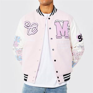 Chaqueta con letras de chenilla bordadas para otoño e invierno, chaquetas con letras en blanco para hombre con manga de cuero - Product Image 1