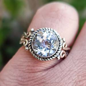 Handmade White Topaz <b>Statement</b> <b>Ring</b> in Sterling <b>Silver</b> Natural Cut Opal Stone Unique and Elegant Accessory - Product Image 3