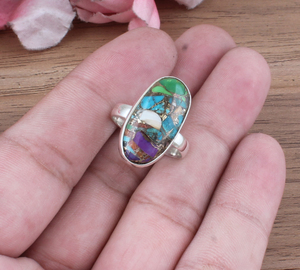 Huître épineuse naturelle cuivre Turquoise 925 argent Sterling large bande bague unisexe mariage classique lunette réglage en gros à la main - Product Image 3