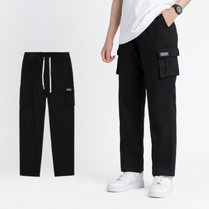 กางเกงคาร์โก้สีกากียูนิเซ็กซ์กางเกงขาตรงกว้างยืดตรงเอวผ้ายืดเป็นมิตรกับสิ่งแวดล้อมโมดอลวัยรุ่นไดนามิก - Product Image 3