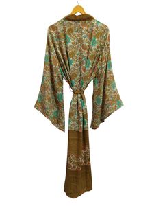Longueur cheville Robe en soie Robe multicolore Robe de nuit Robe indienne Vintage en soie recyclée Sari Kimono - Product Image 5