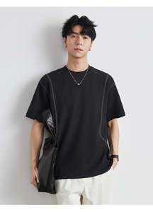 Camiseta de Estilo Americano 100% Algodón para Hombre, 210 g/m², 63% Algodón, 37% Poliéster, Corte Holgado con Costuras y Bordados a la Vista - Product Image 4