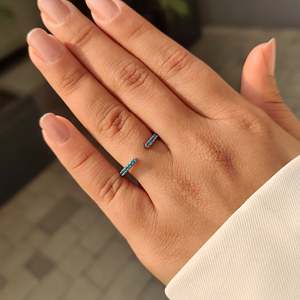 Blue Lab Grown VS Clarity Round Brilliant Cut Wedding Band with Open <b>Gap</b> Elegant Diamond Rings Collection for Women - Product Image 6