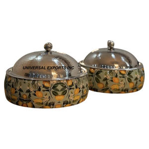 Calentador de alimentos decorativo de madera, cazuela de diseñador de mesa de forma redonda, última colección, olla caliente de Metal nueva y elegante - Product Image 4