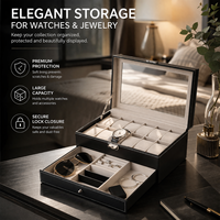 Boîte de rangement de luxe en cuir pour montres et bijoux, avec fenêtre transparente, pour bagues et montres
