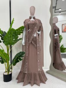 Conjunto étnico Listo para usar de Georgette Lehenga Saree Luxe para boutiques Premium, venta al por mayor exclusiva al por mayor - Product Image 6