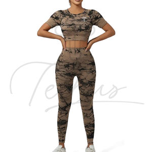 Wholesale New Design Women Yoga Set Custom Front Logo Solid Shorts Spandex/Nylon Breathable Elastic Waist - Product Image 5