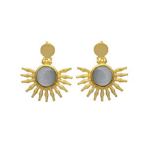 Nueva llegada Declaración Sun Rays Pendiente con piedra preciosa de Calcedonia gris - Product Image 1