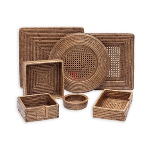 Woven Rattan <b>Tray</b> Set and Rattan Placemat, Natural Woven Serving <b>Trays</b> for Tabletop and Home Decor - Product Image 2