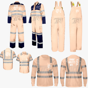 Conjunto de seguridad para trabajadores de la construcción de poliéster de alta calidad, camisa abotonada con cuello redondo, babero, suministro a granel OEM, soporte con logotipo personalizado - Product Image 1