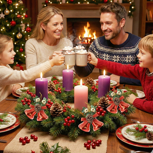 Lussuosa Decorazione Natalizia a Forma di Albero con Due Campanelle Rosse, Fogliame d'Aglio e Nastro Dorato, Eco-Friendly per Esterni - Product Image 4