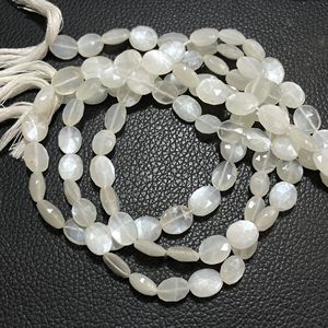 Cuentas de forma ovalada facetada de piedra lunar blanca de alta calidad pepita de piedras preciosas naturales 8x10-9x11MM taladro Vertical ASP GEMS rebordear - Product Image 4
