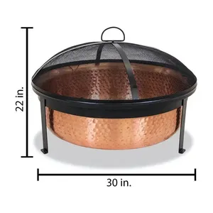 Bol de foyer martelé en cuivre avec couvercle en fer noir Meilleure qualité Forme ronde Foyer en cuivre Brûleur à bois Réchauffeur extérieur - Product Image 1