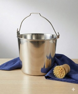 Cubo de Acero Inoxidable de Forma Delgada con Acabado Cromado Pulido, Asa Desmontable, Diseño a Rayas, Ecológico, para Uso Doméstico - Product Image 1