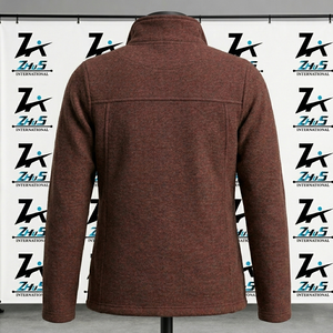 Veste en laine polaire marron pour homme, col montant, fermeture éclair, style décontracté, coupe classique, tricotée en laine, couleur unie, pour l'automne - Product Image 2