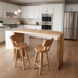 Ensemble de table de bar en bois de suar massif avec chaises rondes, design moderne artisanal et écologique pour bar à domicile et îlot de cuisine - Product Image 2