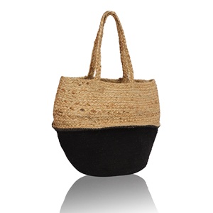 Grand sac fourre-tout en jute Tyntra, taille personnalisée, poignées en corde, écologique, jute naturel, base noire, pour fêtes et usage extérieur - Product Image 1