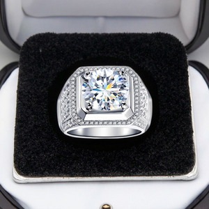 1/2/5ct VVS1 Moissanite Solid S925 <strong>Sterling</strong> <strong>Silver</strong> Wedding <strong>Ring</strong> for <strong>Men</strong> Hyperbole Big Brilliant Diamonds Jewelry - Product Image 5