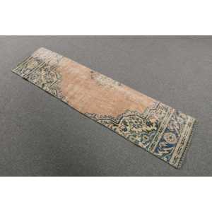 Alfombra Vintage de 1.6x6.3 pies, Alfombra Turca, Alfombra de Lana Azul Camuflaje - Product Image 2