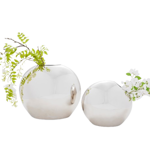 Juego más vendido, 2 jarrones de flores de estilo lujoso alineados en plata, maceta decorativa brillante para el hogar, Metal de aluminio, elegante Chapado en plata - Product Image 1