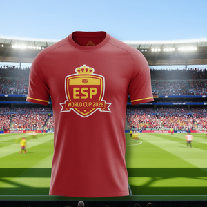 Maglietta Promozionale Unisex per Tifosi di Calcio Spagna 2026 WC, T-Shirt Rossa e Gialla con Grafica per il Giorno della Partita - Product Image 3