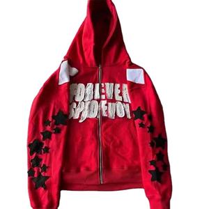 Nouvelle mode Vintage haut court en détresse Patch personnalisé broderie lavé à l'acide sweats à capuche en éponge française - Product Image 1