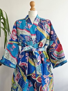 ชุดกิโมโน Kantha สไตล์โบฮีเมียนของผู้หญิงขายดีชุดเดรสลายสวรรค์เขตร้อนพิมพ์ลายคริสมาสต์สีสันสดใสแบบลำลองตามธรรมชาติ - Product Image 4