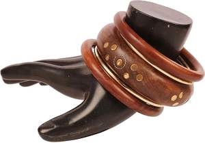 Brazaletes de madera y latón marrón Punk Hip Hop Hombres Mujeres Pulsera Conjunto de joyería Brazaletes de madera y latón de moda y duraderos Joyería - Product Image 2