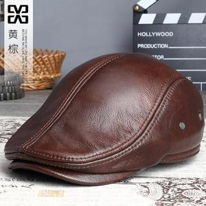 Sombrero de cuero genuino para hombre, gorra de cuero de invierno para adultos, sombrero cálido para Elder Papa, Viseras para hombre, gorra cálida, protección para los oídos, - Product Image 3