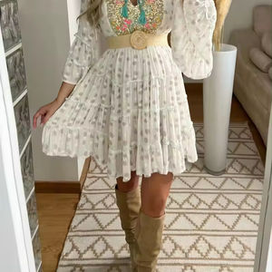 Main bloc imprimé robe été porter une robe midi courte soie indienne pure robe boho hippy floral imprimé mariage et fête porter - Product Image 1