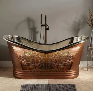 อ่างอาบน้ำทองแดงแบบตั้งได้สำหรับวิลล่าหรูผลิตจากอินเดียรองเท้าแตะสองชั้นนิกเกิลขัดภายในอินเดีย - Product Image 3