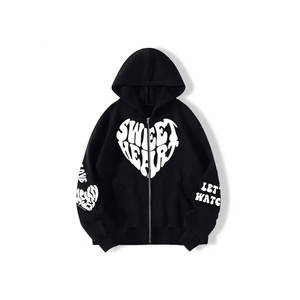 Sweat à capuche imprimé en coton de haute qualité Conception personnalisée avec fermeture éclair Fourniture en gros de molleton léger - Product Image 1