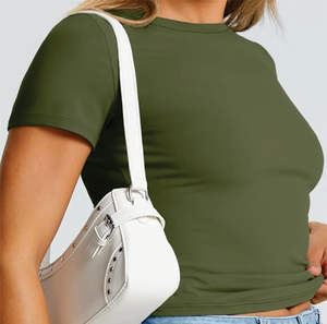 T-shirts pour hommes et femmes Extensible Côtelé Col Haut Manches Courtes Gym Workout Slim Fitted Casual Top T-Shirt - Product Image 3