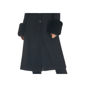 Cappotto Slim Nero da Donna Vince Camuto con Bordo in Pelliccia Sintetica, Taglia M, Trench in Lana, Bottoni Stampati, Piume, Imbottitura in Cammello - Product Image 3