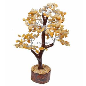 Manufacturer's Carved Golden Quartz Healing Gemstone 300 Chips in Mseal Silver Wire <b>Tree</b> for Nature-Themed Gifts - Product Image 1