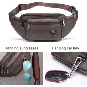 Riñonera de Cuero Genuino con 6 Bolsillos con Cremallera, Bolso Pequeño para la Cintura, para Viajes, Senderismo, Bandolera, para Hombre y Mujer - Product Image 2