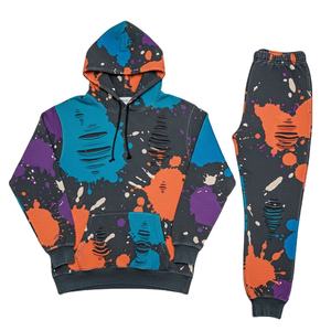 Conjunto de Sudadera con Capucha de Dos Piezas con Estampado Tie-Dye Personalizado, Estilo Punk Informal, Ligero, Tallas Grandes - Product Image 1